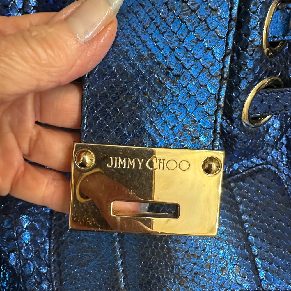 Jimmy Choo Shimmering Blue real  python/snake skin Shoulder bag RARE - Picture 12 of 16
